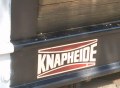 Filename HD-1989-Seven-Ton-Truck-for-Sale_Knapheide-Decal.JPG. A high-detail image of the metallic decal showing the registered Knapheide logo.